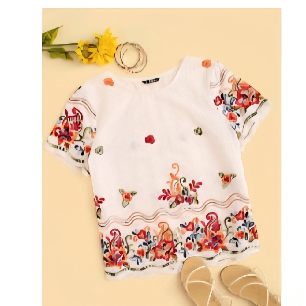 SHEIN White Top with Multicolor Embroidery